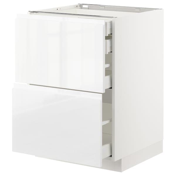 METOD / MAXIMERA - Base cb 2 frnts/2 low/1 md/1 hi drw, white/Voxtorp high-gloss/white, 60x60 cm - best price from Maltashopper.com 29254299