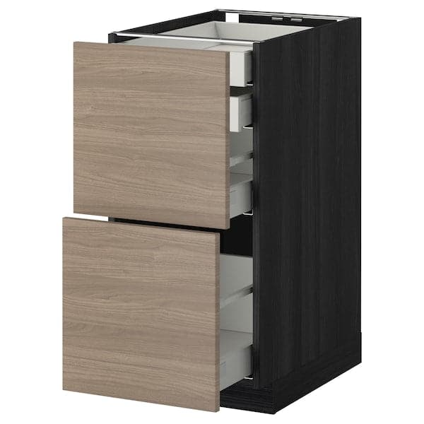 METOD / MAXIMERA Mob 2front/2casset bass/1med/1alt - nero/Brokhult grigio chiaro 40x60 cm , 40x60 cm