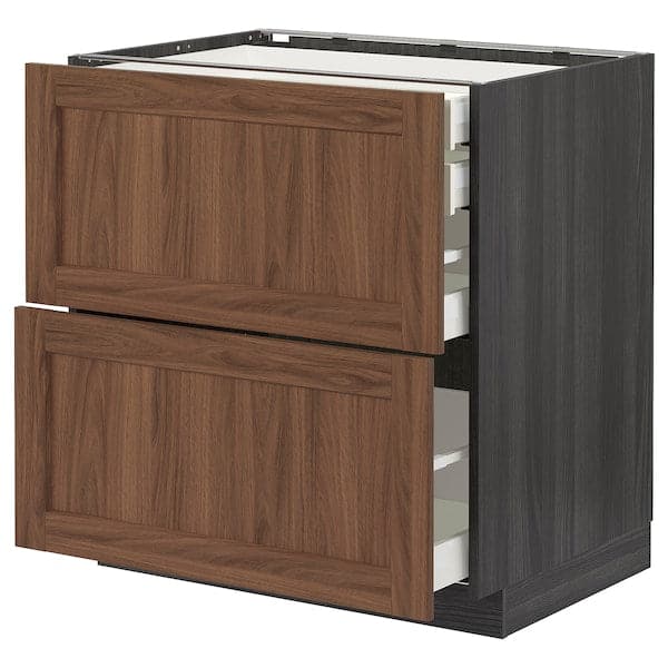 METOD / MAXIMERA - Base cb 2 frnts/2 low/1 md/1 hi drw, black Enköping/brown walnut effect, 80x60 cm - best price from Maltashopper.com 09476649