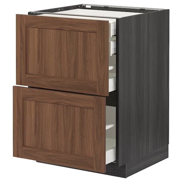 METOD / MAXIMERA - Base cb 2 frnts/2 low/1 md/1 hi drw, black Enköping/brown walnut effect, 60x60 cm