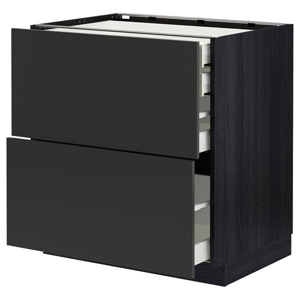 METOD / MAXIMERA base cb 2 frnts/2 low/1 md/1 hi drw, black/Nickebo matt anthracite, 80x60 cm
