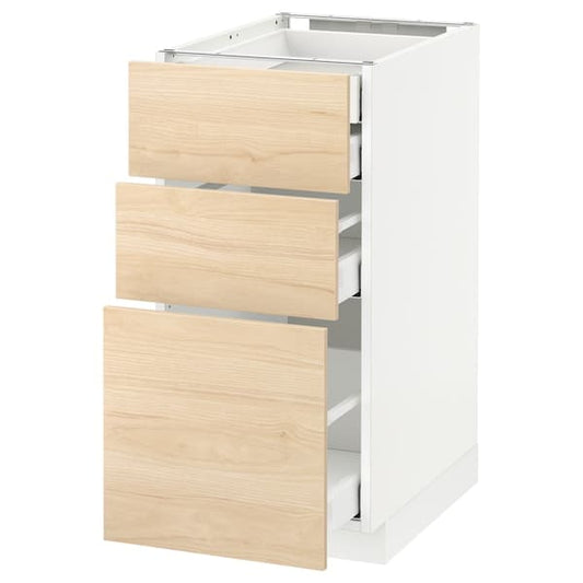 METOD / MAXIMERA - Base cb 3 frnts/2 low/1 md/1 hi drw, white/Askersund light ash effect, 40x60 cm - best price from Maltashopper.com 49216089