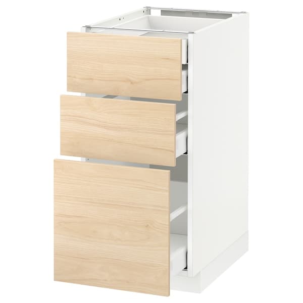 METOD / MAXIMERA - Base cb 3 frnts/2 low/1 md/1 hi drw, white/Askersund light ash effect, 40x60 cm