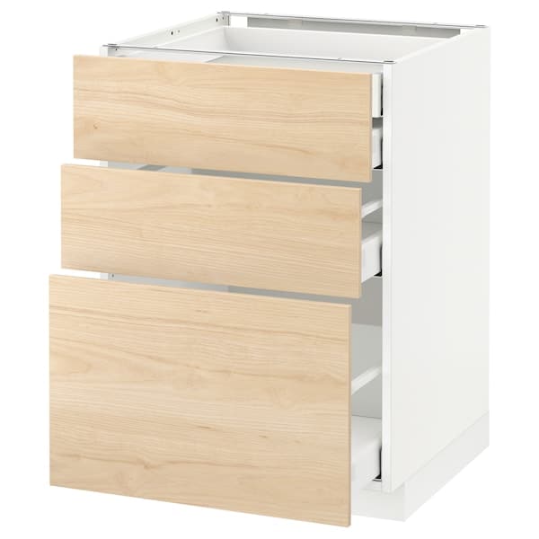 METOD / MAXIMERA - Base cb 3 frnts/2 low/1 md/1 hi drw, white/Askersund light ash effect, 60x60 cm