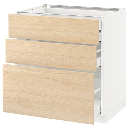 Ikea METOD / MAXIMERA - Base cb 3 frnts/2 low/1 md/1 hi drw, white/Askersund light ash effect, 80x60 cm
