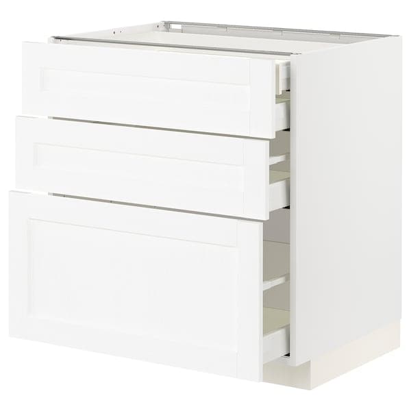 METOD / MAXIMERA - Base cb 3 frnts/2 low/1 md/1 hi drw, white Enköping/white wood effect, 80x60 cm