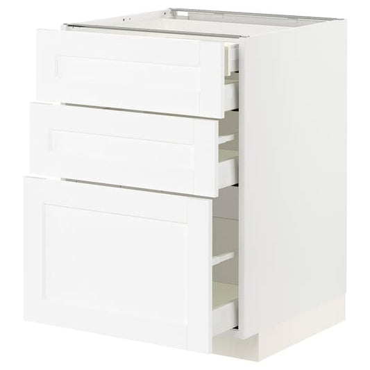 METOD / MAXIMERA - Base cb 3 frnts/2 low/1 md/1 hi drw, white Enköping/white wood effect, 60x60 cm - best price from Maltashopper.com 29473254