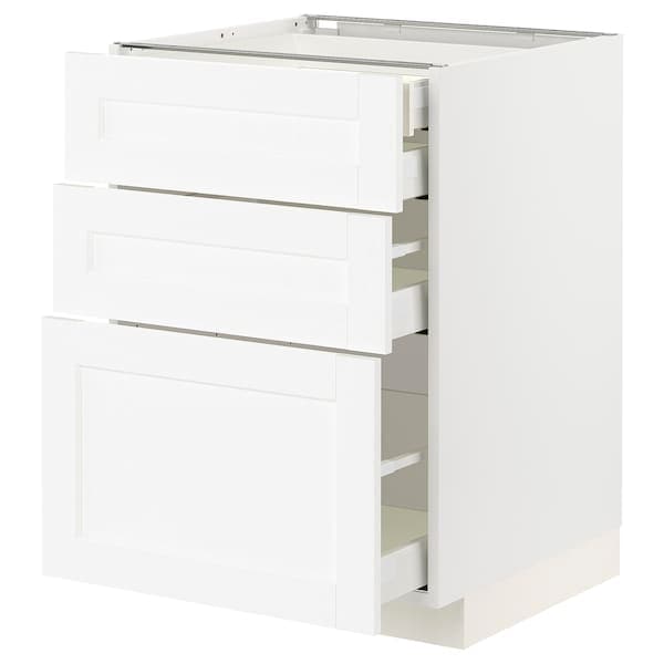 METOD / MAXIMERA - Base cb 3 frnts/2 low/1 md/1 hi drw, white Enköping/white wood effect, 60x60 cm - best price from Maltashopper.com 29473254