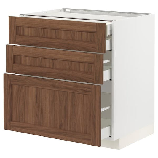 Ikea METOD / MAXIMERA - Base cb 3 frnts/2 low/1 md/1 hi drw, white Enköping/brown walnut effect, 80x60 cm