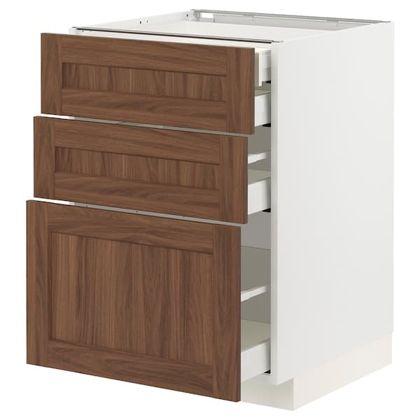 Ikea METOD / MAXIMERA - Base cb 3 frnts/2 low/1 md/1 hi drw, white Enköping/brown walnut effect, 60x60 cm