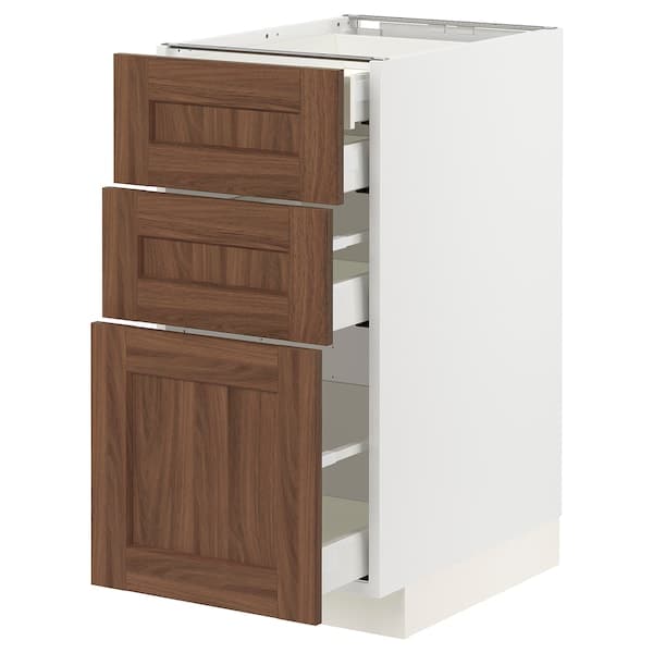 Ikea METOD / MAXIMERA - Base cb 3 frnts/2 low/1 md/1 hi drw, white Enköping/brown walnut effect, 40x60 cm