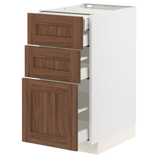 Ikea METOD / MAXIMERA - Base cb 3 frnts/2 low/1 md/1 hi drw, white Enköping/brown walnut effect, 40x60 cm