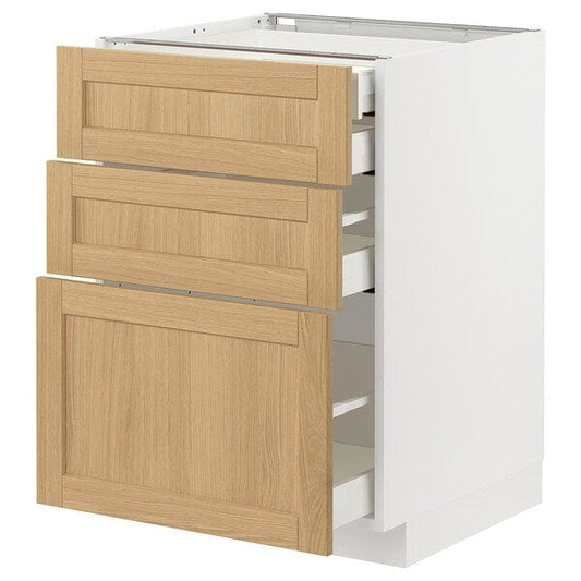 Ikea METOD / MAXIMERA - Base cb 3 frnts/2 low/1 md/1 hi drw, white/Forsbacka oak, 60x60 cm