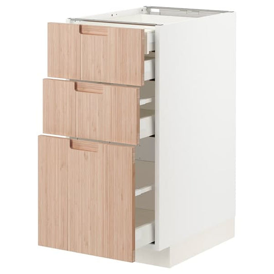 Ikea METOD / MAXIMERA - Base cb 3 frnts/2 low/1 md/1 hi drw, white/Fröjered light bamboo, 40x60 cm