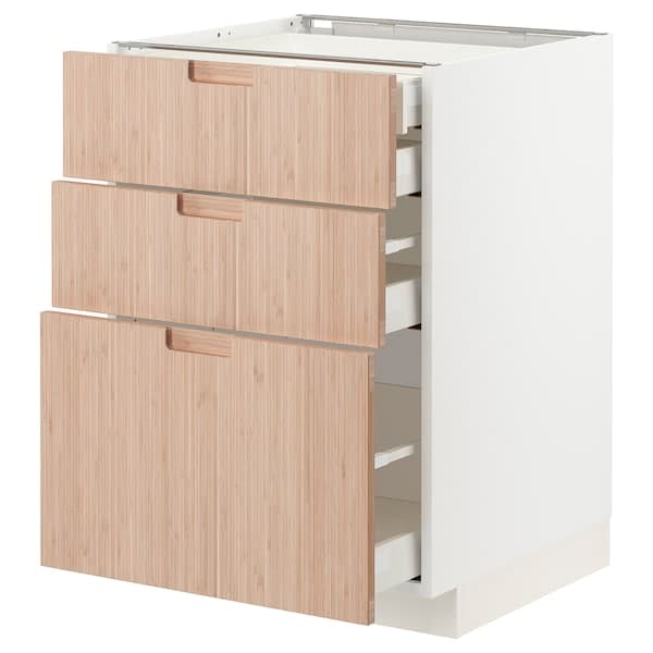 Ikea METOD / MAXIMERA - Base cb 3 frnts/2 low/1 md/1 hi drw, white/Fröjered light bamboo, 60x60 cm
