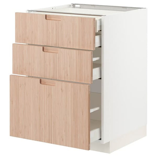 Ikea METOD / MAXIMERA - Base cb 3 frnts/2 low/1 md/1 hi drw, white/Fröjered light bamboo, 60x60 cm