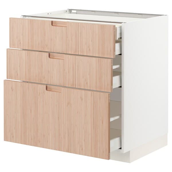 Ikea METOD / MAXIMERA - Base cb 3 frnts/2 low/1 md/1 hi drw, white/Fröjered light bamboo, 80x60 cm