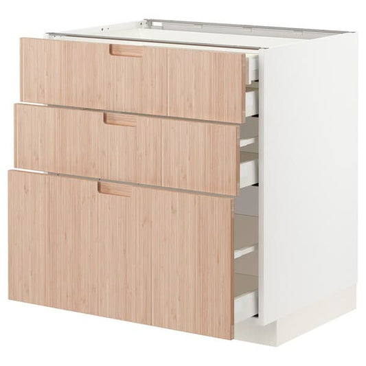 Ikea METOD / MAXIMERA - Base cb 3 frnts/2 low/1 md/1 hi drw, white/Fröjered light bamboo, 80x60 cm