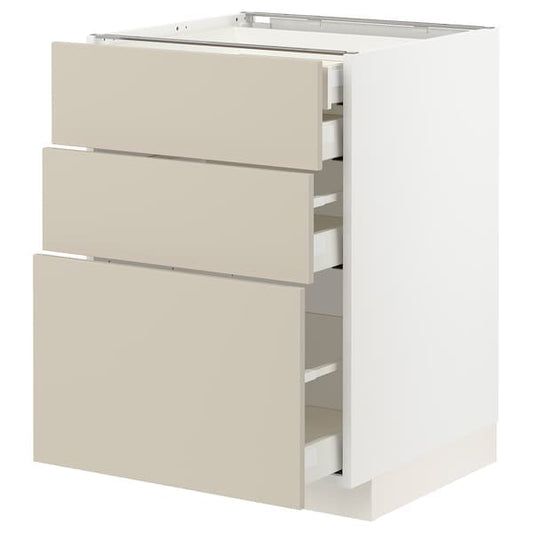 METOD / MAXIMERA - Base cb 3 frnts/2 low/1 md/1 hi drw, white/Havstorp beige, 60x60 cm - best price from Maltashopper.com 19504034