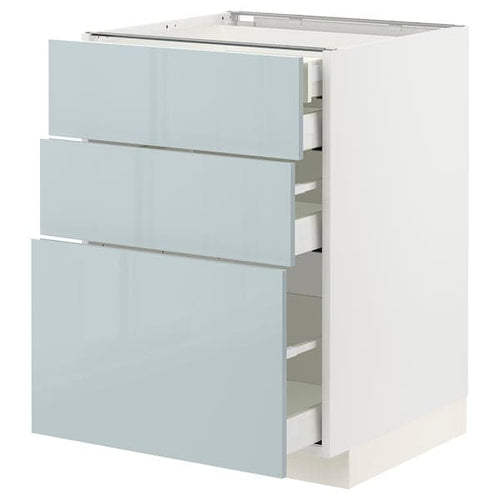 METOD / MAXIMERA base cb 3 frnts/2 low/1 md/1 hi drw, white/Kallarp light grey-blue, 60.0x80.0x60.0 cm