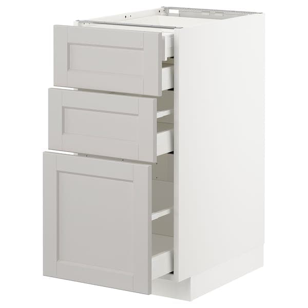 METOD / MAXIMERA - Base cb 3 frnts/2 low/1 md/1 hi drw, white/Lerhyttan light grey, 40x60 cm - best price from Maltashopper.com 99274312