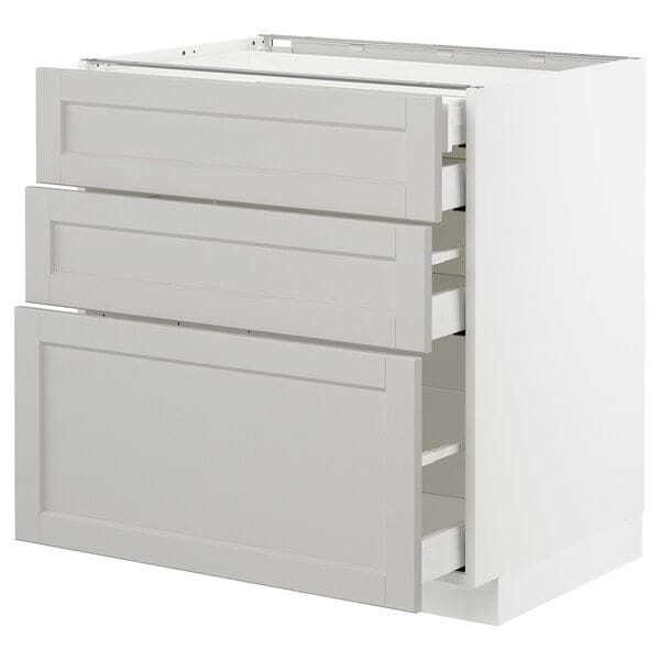 METOD / MAXIMERA - Base cb 3 frnts/2 low/1 md/1 hi drw, white/Lerhyttan light grey, 80x60 cm - best price from Maltashopper.com 09274316