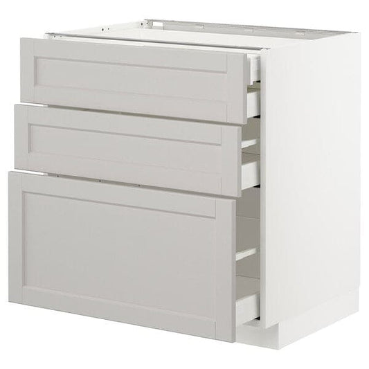 METOD / MAXIMERA - Base cb 3 frnts/2 low/1 md/1 hi drw, white/Lerhyttan light grey, 80x60 cm - best price from Maltashopper.com 09274316