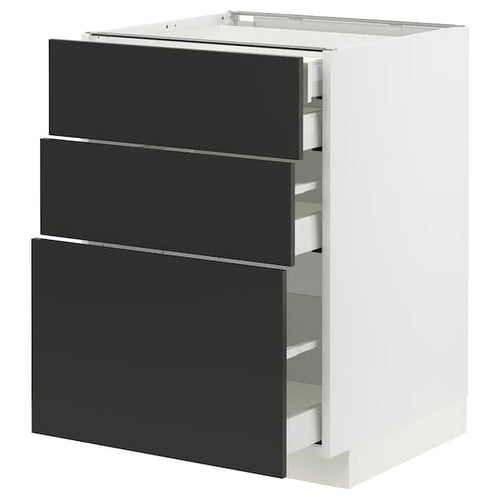 METOD / MAXIMERA - Base cb 3 frnts/2 low/1 md/1 hi drw, white/Nickebo matt anthracite, 60x60 cm