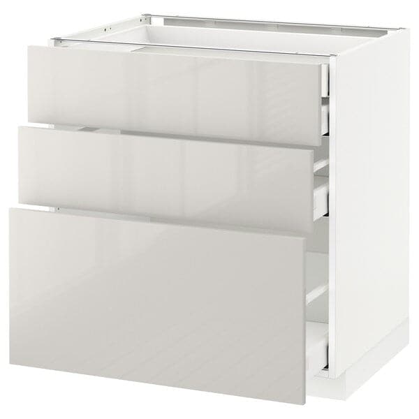 METOD / MAXIMERA - Base cb 3 frnts/2 low/1 md/1 hi drw, white/Ringhult light grey, 80x60 cm - best price from Maltashopper.com 29168386