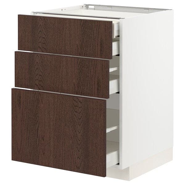 METOD / MAXIMERA - Base cb 3 frnts/2 low/1 md/1 hi drw, white/Sinarp brown , 60x60 cm - best price from Maltashopper.com 99404064