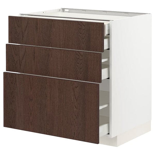 METOD / MAXIMERA - Base cb 3 frnts/2 low/1 md/1 hi drw, white/Sinarp brown , 80x60 cm - best price from Maltashopper.com 29404067