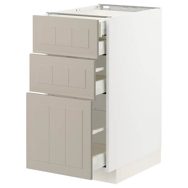 METOD / MAXIMERA - Base cb 3 frnts/2 low/1 md/1 hi drw, white/Stensund beige, 40x60 cm - best price from Maltashopper.com 09408052