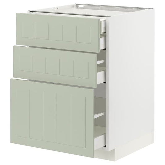 METOD / MAXIMERA - Base cb 3 frnts/2 low/1 md/1 hi drw, white/Stensund light green, 60x60 cm - best price from Maltashopper.com 09487073