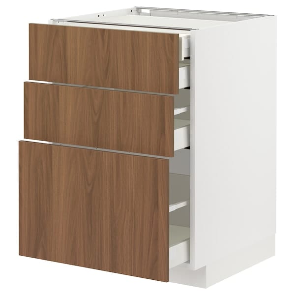 Ikea METOD / MAXIMERA - Base cb 3 frnts/2 low/1 md/1 hi drw, white/Tistorp brown walnut effect, 60x60 cm