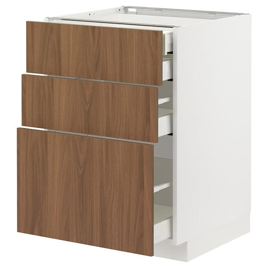 Ikea METOD / MAXIMERA - Base cb 3 frnts/2 low/1 md/1 hi drw, white/Tistorp brown walnut effect, 60x60 cm