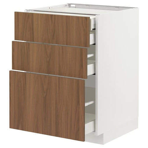 METOD / MAXIMERA base cb 3 frnts/2 low/1 md/1 hi drw, white/Tistorp brown walnut effect, 60x60 cm