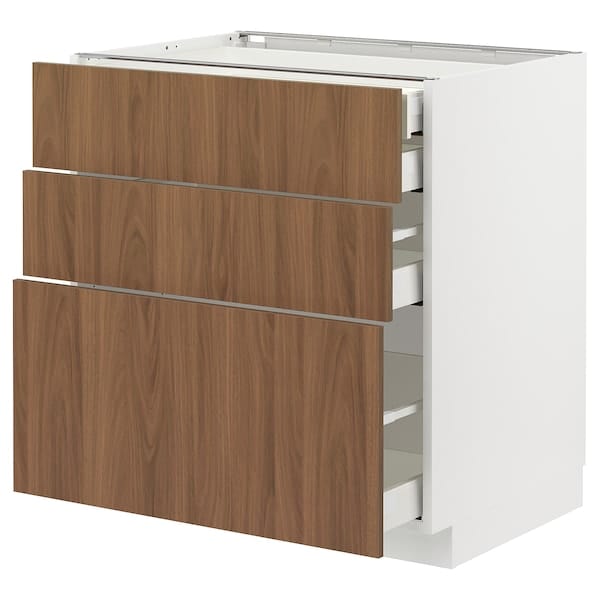 METOD / MAXIMERA - Base cb 3 frnts/2 low/1 md/1 hi drw, white/Tistorp brown walnut effect, 80x60 cm