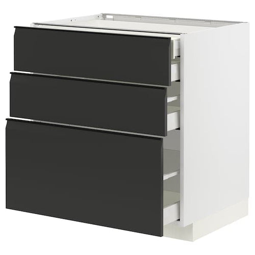 METOD / MAXIMERA - Base cb 3 frnts/2 low/1 md/1 hi drw, white/Upplöv matt anthracite, 80x60 cm