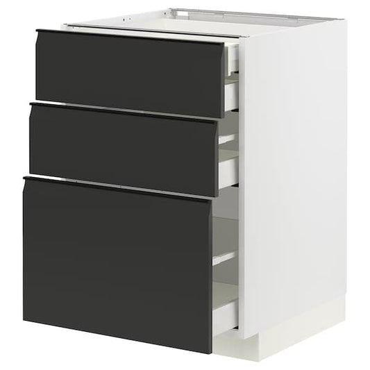 Ikea METOD / MAXIMERA - Base cb 3 frnts/2 low/1 md/1 hi drw, white/Upplöv matt anthracite, 60x60 cm