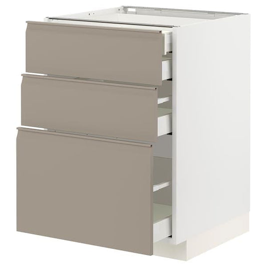 Ikea METOD / MAXIMERA - Base cb 3 frnts/2 low/1 md/1 hi drw, white/Upplöv matt dark beige, 60x60 cm
