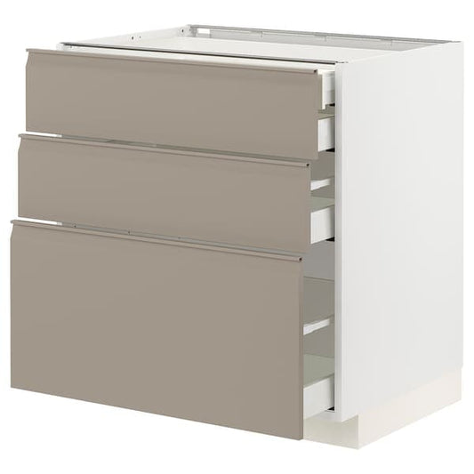 Ikea METOD / MAXIMERA - Base cb 3 frnts/2 low/1 md/1 hi drw, white/Upplöv matt dark beige, 80x60 cm