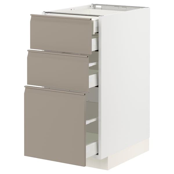 Ikea METOD / MAXIMERA - Base cb 3 frnts/2 low/1 md/1 hi drw, white/Upplöv matt dark beige ,