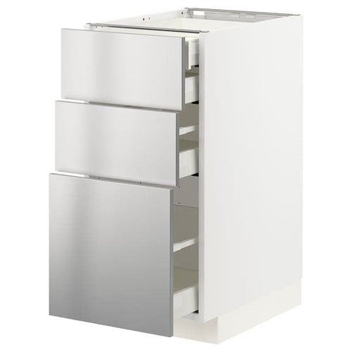 METOD / MAXIMERA base cb 3 frnts/2 low/1 md/1 hi drw, white/Vårsta stainless steel, 40x60 cm