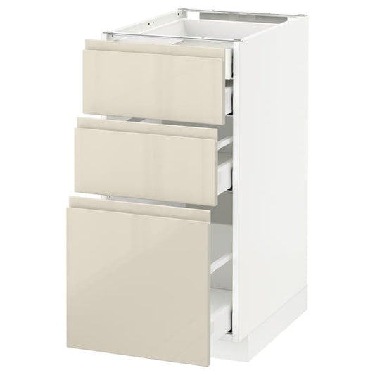 Ikea METOD / MAXIMERA - Base cb 3 frnts/2 low/1 md/1 hi drw, white/Voxtorp high-gloss light beige, 40x60 cm