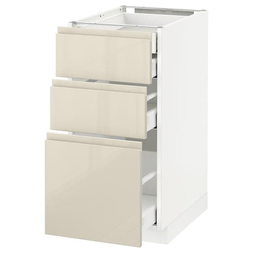 METOD / MAXIMERA base cb 3 frnts/2 low/1 md/1 hi drw, white/Voxtorp high-gloss light beige, 40x60 cm
