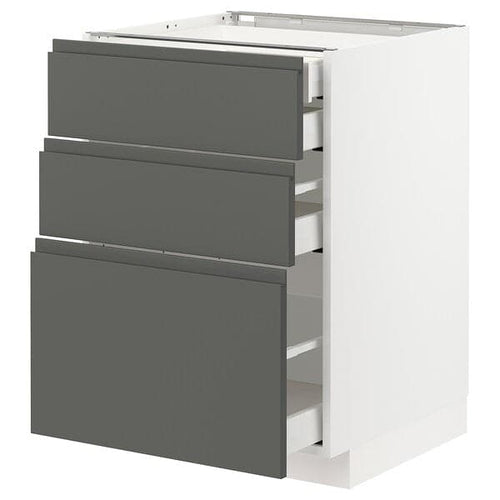 METOD / MAXIMERA base cb 3 frnts/2 low/1 md/1 hi drw, white/Voxtorp dark grey, 60.0x80.0x60.0 cm