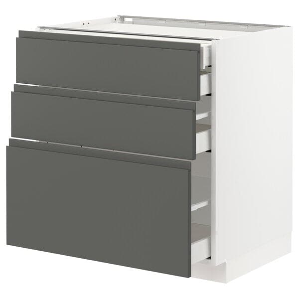METOD / MAXIMERA - Base cb 3 frnts/2 low/1 md/1 hi drw, white/Voxtorp dark grey, 80x60 cm