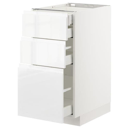METOD / MAXIMERA base cb 3 frnts/2 low/1 md/1 hi drw, white/Voxtorp high-gloss/white, 40x60 cm
