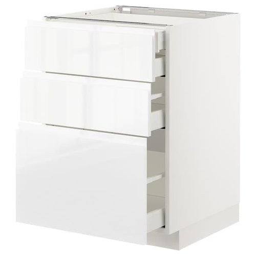 METOD / MAXIMERA base cb 3 frnts/2 low/1 md/1 hi drw, white/Voxtorp high-gloss/white, 60x60 cm
