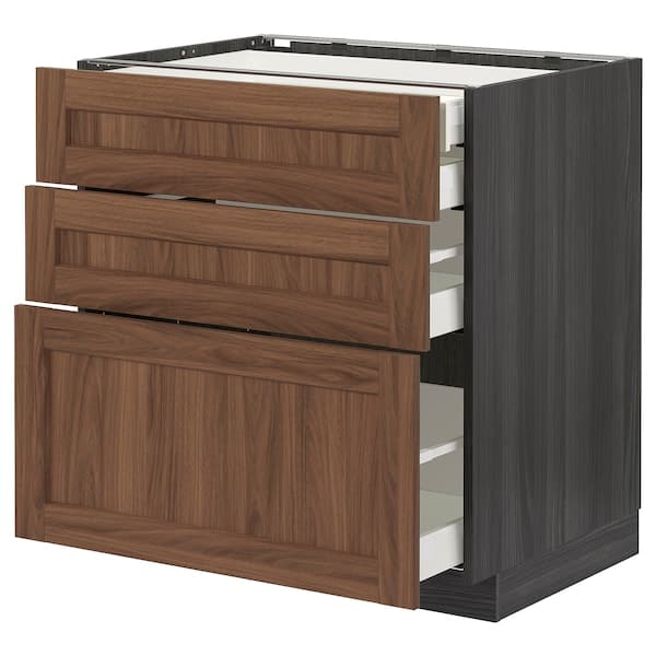 Ikea METOD / MAXIMERA - Base cb 3 frnts/2 low/1 md/1 hi drw, black Enköping/brown walnut effect, 80x60 cm